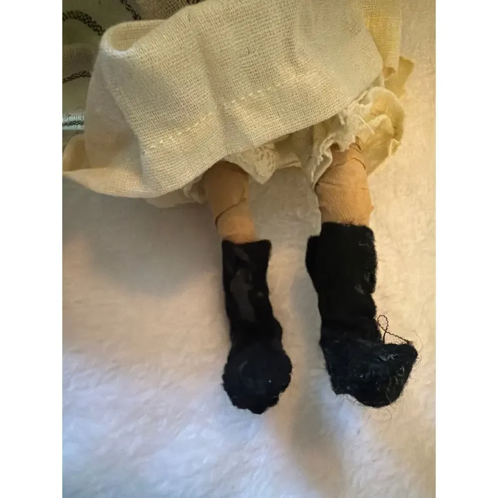 Vintage Handmade Black Americana Mammy Cloth Rag Doll Green Dress Folk Art 12